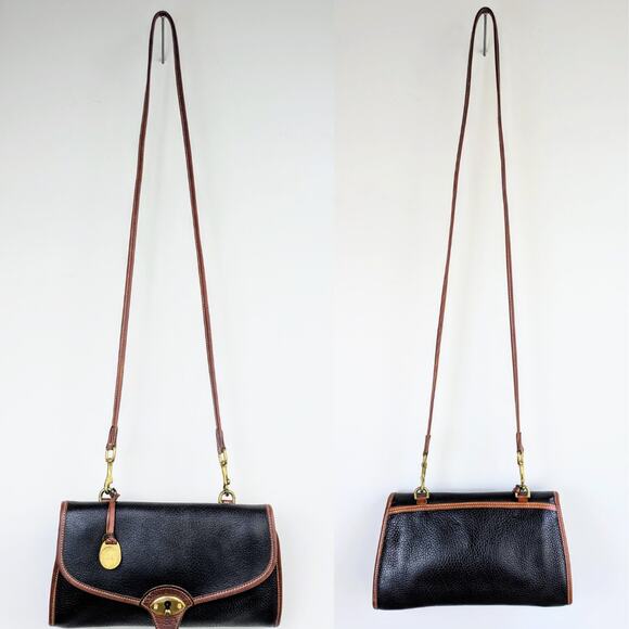 Dooney & Bourke AWL Leather Crossbody Envelope Clutch Black British Tan VTG 90s - Picture 2 of 11